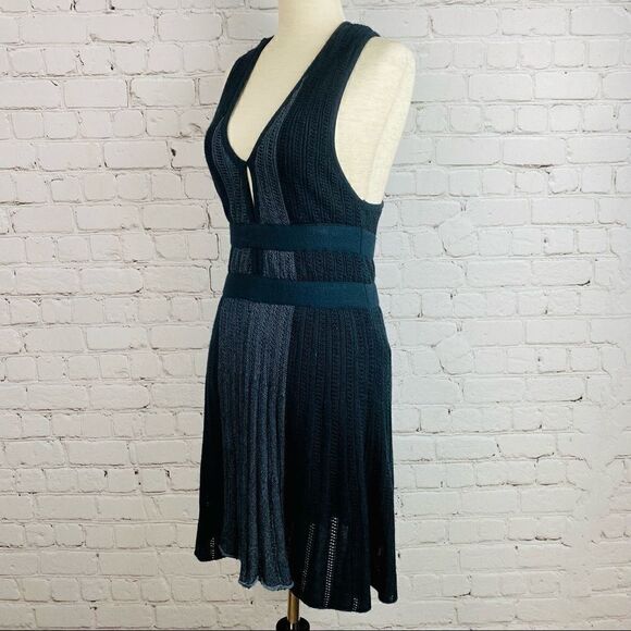 Crochet Knit Black Racerback Ribbed Mini Dress - Picture 3 of 9